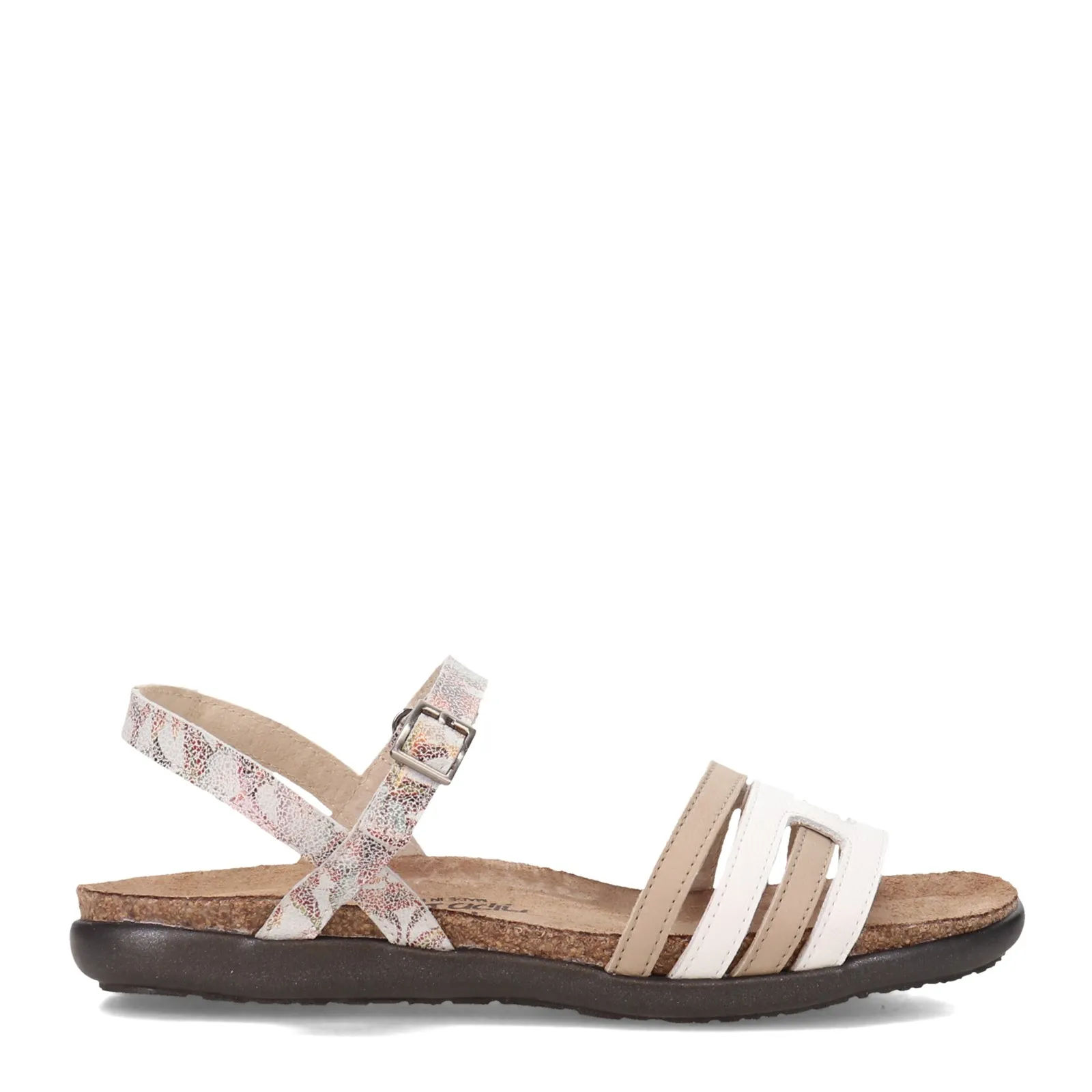 Naot Womens Lucy Strappy Flat Sandal- White Beige Leather