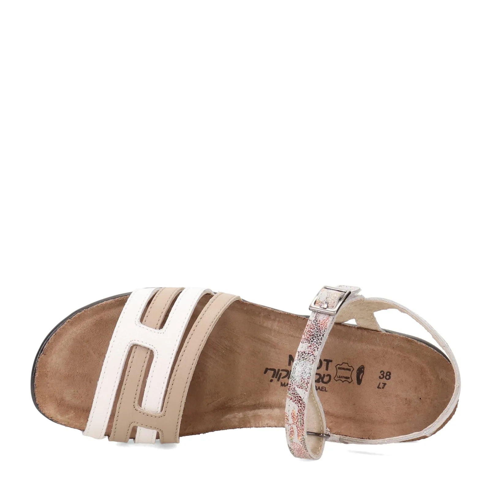 Naot Womens Lucy Strappy Flat Sandal- White Beige Leather