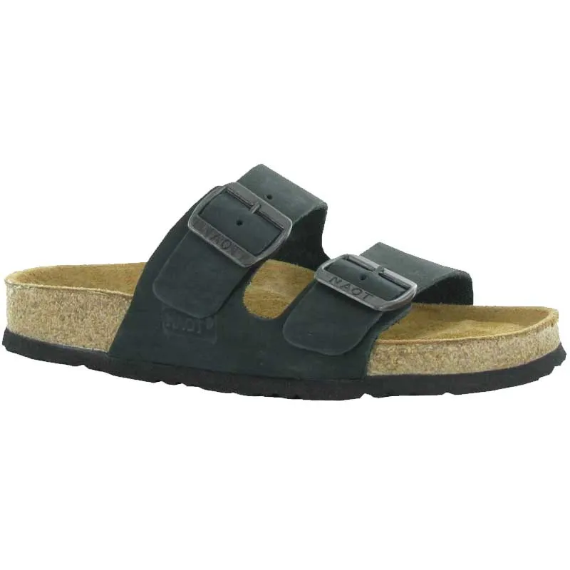 Naot Womens Santa Barbara Two Strap Sandal- Black Nubuck