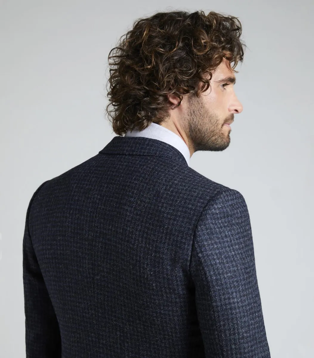 Navy Wool Single Breasted Houndstooth Jacket