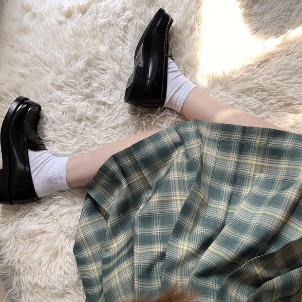 Pine forest green skirt plaid pleated jk skirt