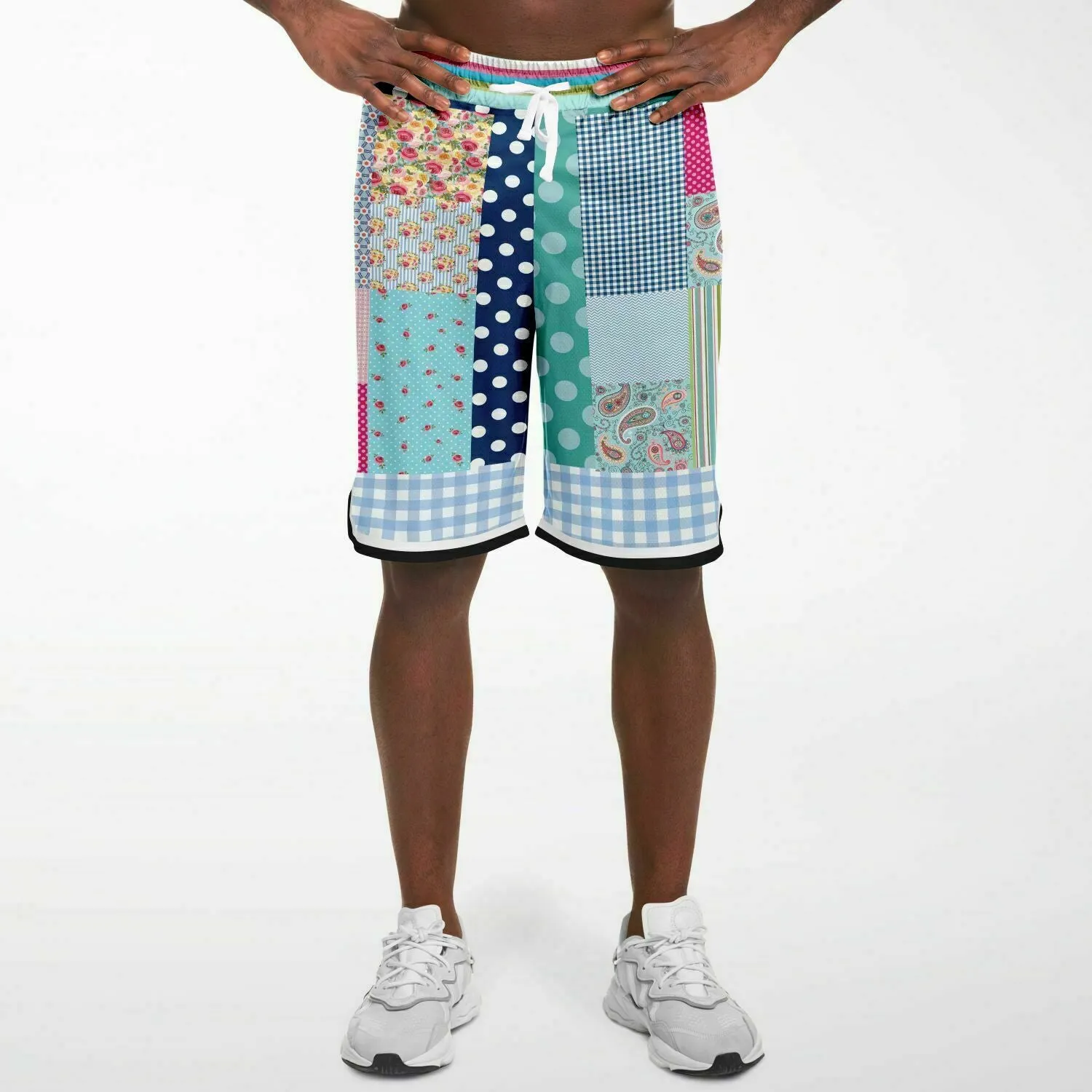 Pink Sherbert Patchwork Plaid Basketball Shorts