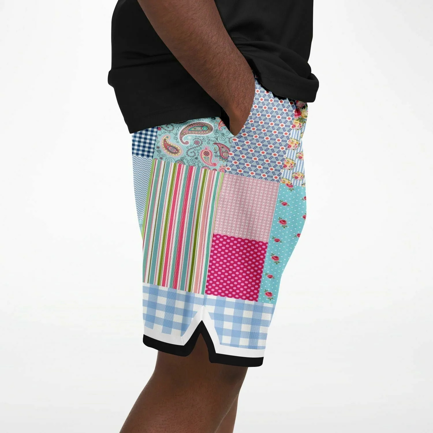 Pink Sherbert Patchwork Plaid Basketball Shorts