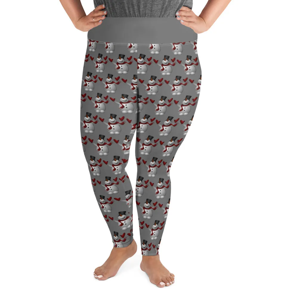 Plus Size Leggings Snowman Gray