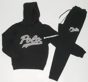 Polo Ralph Lauren Big & Tall Black Double Knit Script Patch Logo Hoodie With Black Double Knit Joggers