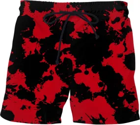 Red and Black Paint Splatter Swim Shorts