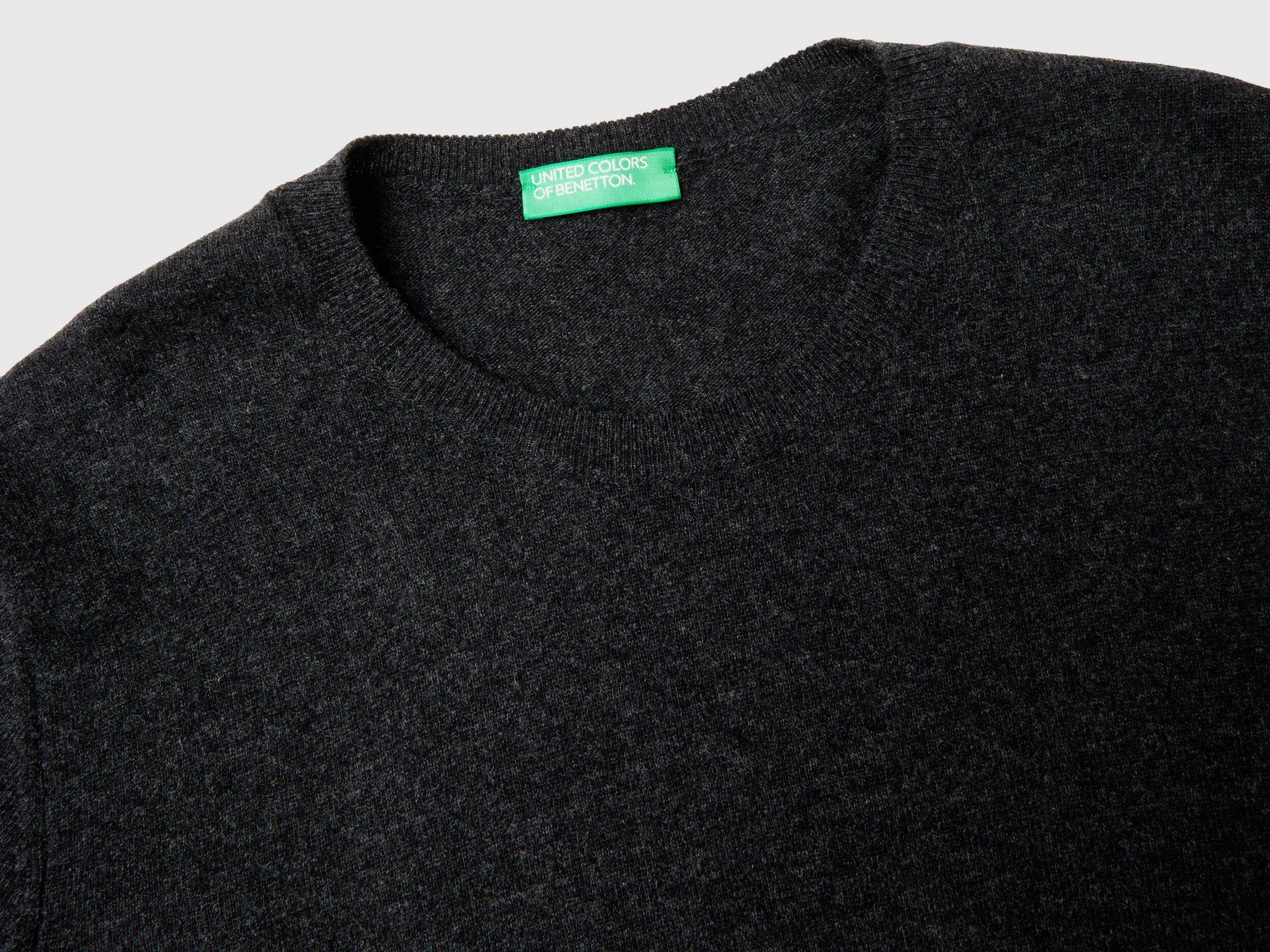 Relaxed fit pure Merino wool sweater - Dark Gray | Benetton