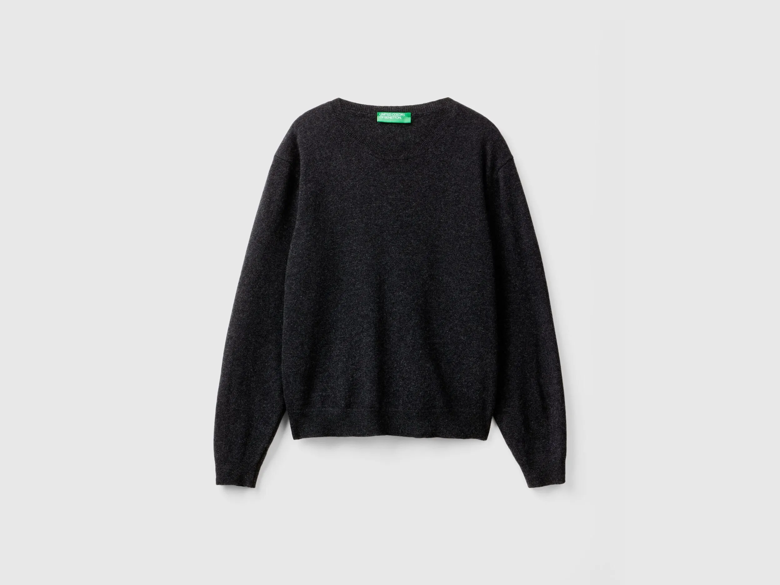 Relaxed fit pure Merino wool sweater - Dark Gray | Benetton