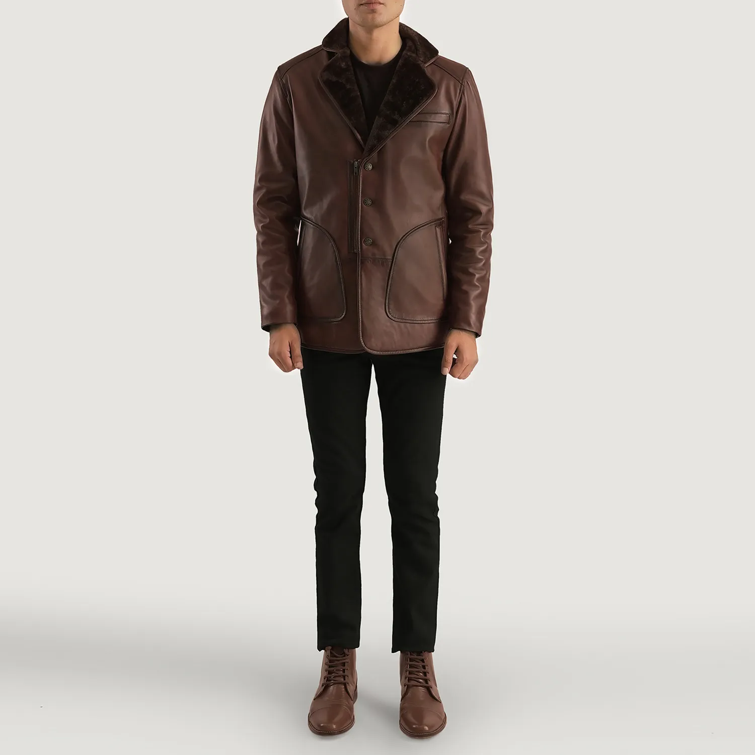 Rocky Brown Fur Leather Coat