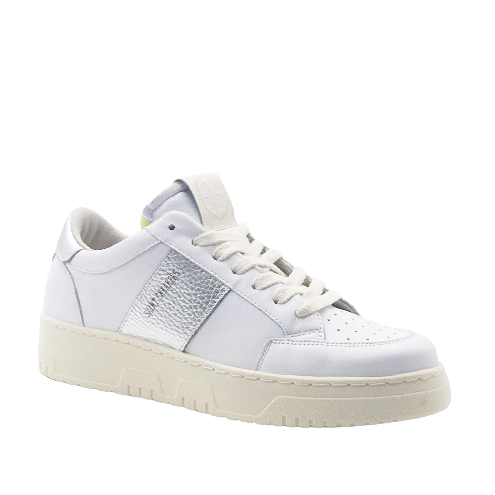 Sneakers in pelle bianca e argento