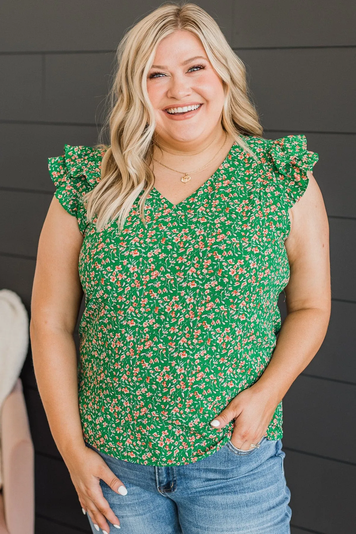 Summer Romance Floral Blouse- Green