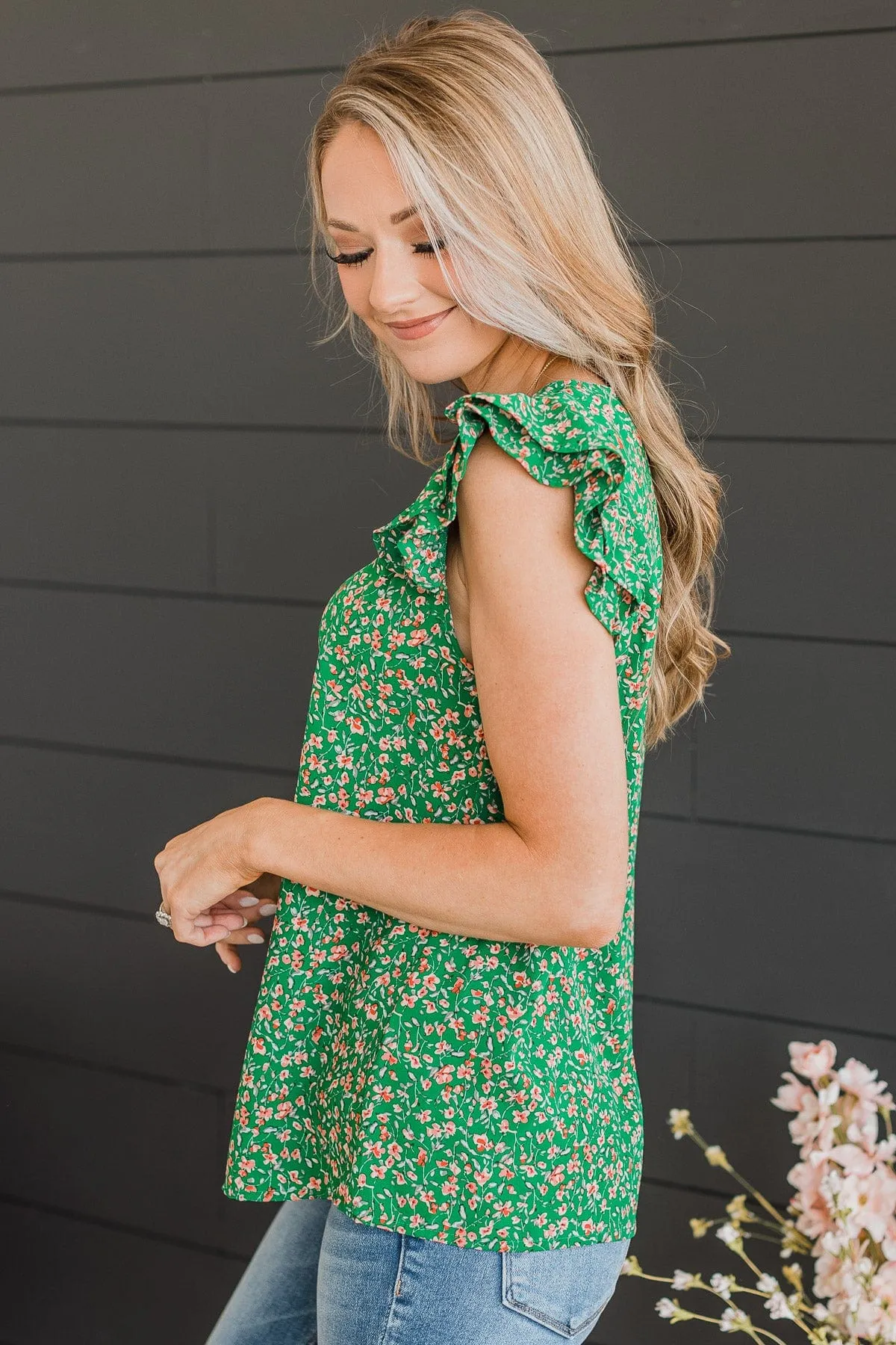 Summer Romance Floral Blouse- Green