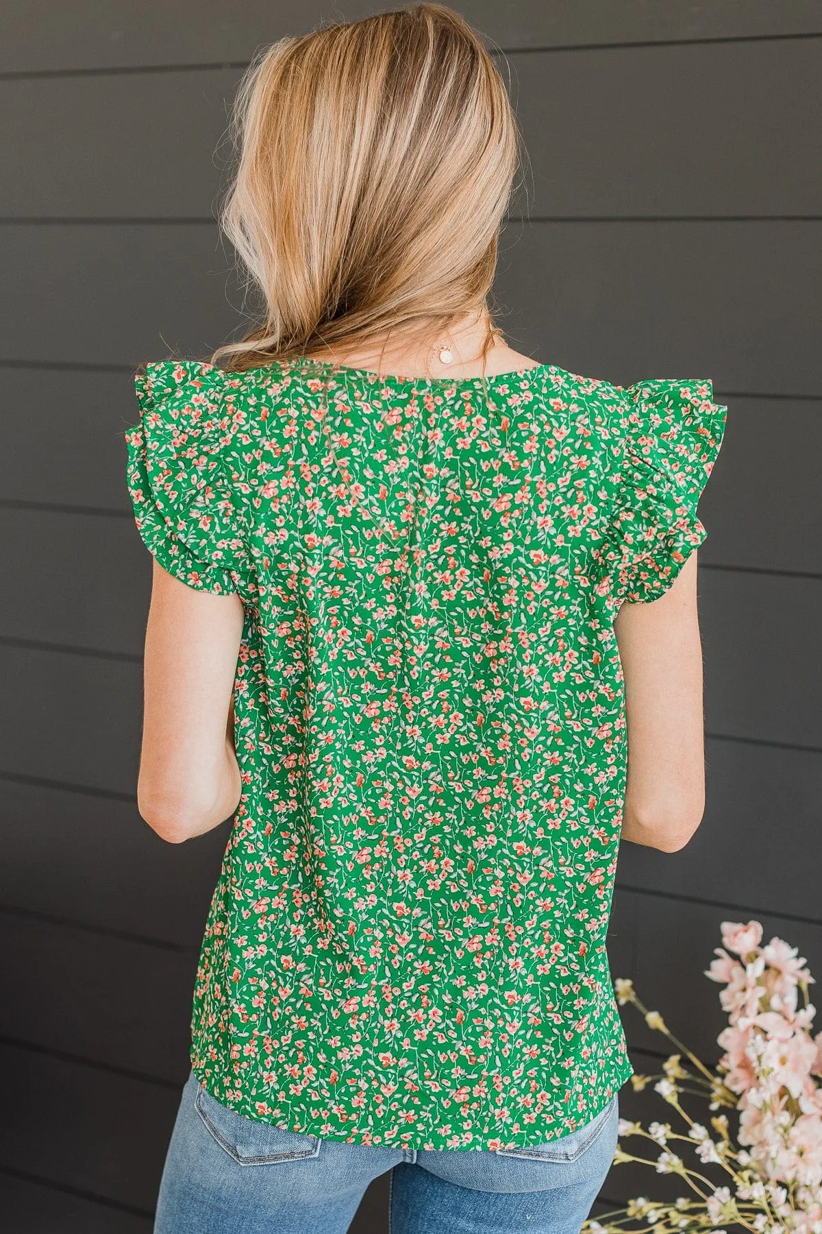 Summer Romance Floral Blouse- Green