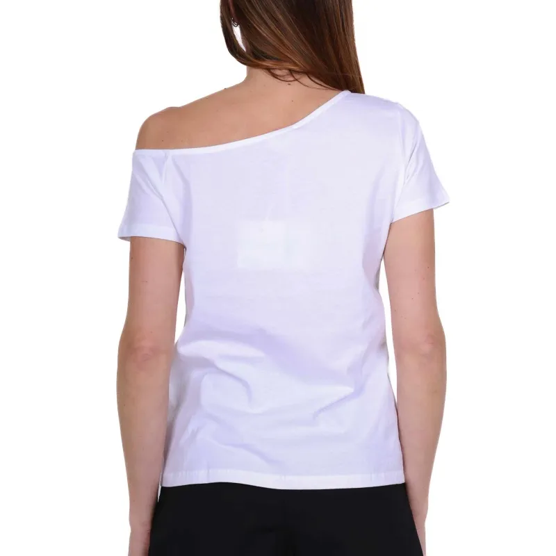 T-SHIRT CON STAMPA E STRASS, BIANCO