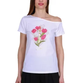 T-SHIRT CON STAMPA E STRASS, BIANCO