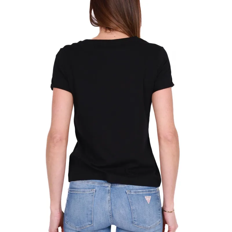 T-SHIRT CON STAMPA LOGO E STRASS, NERO