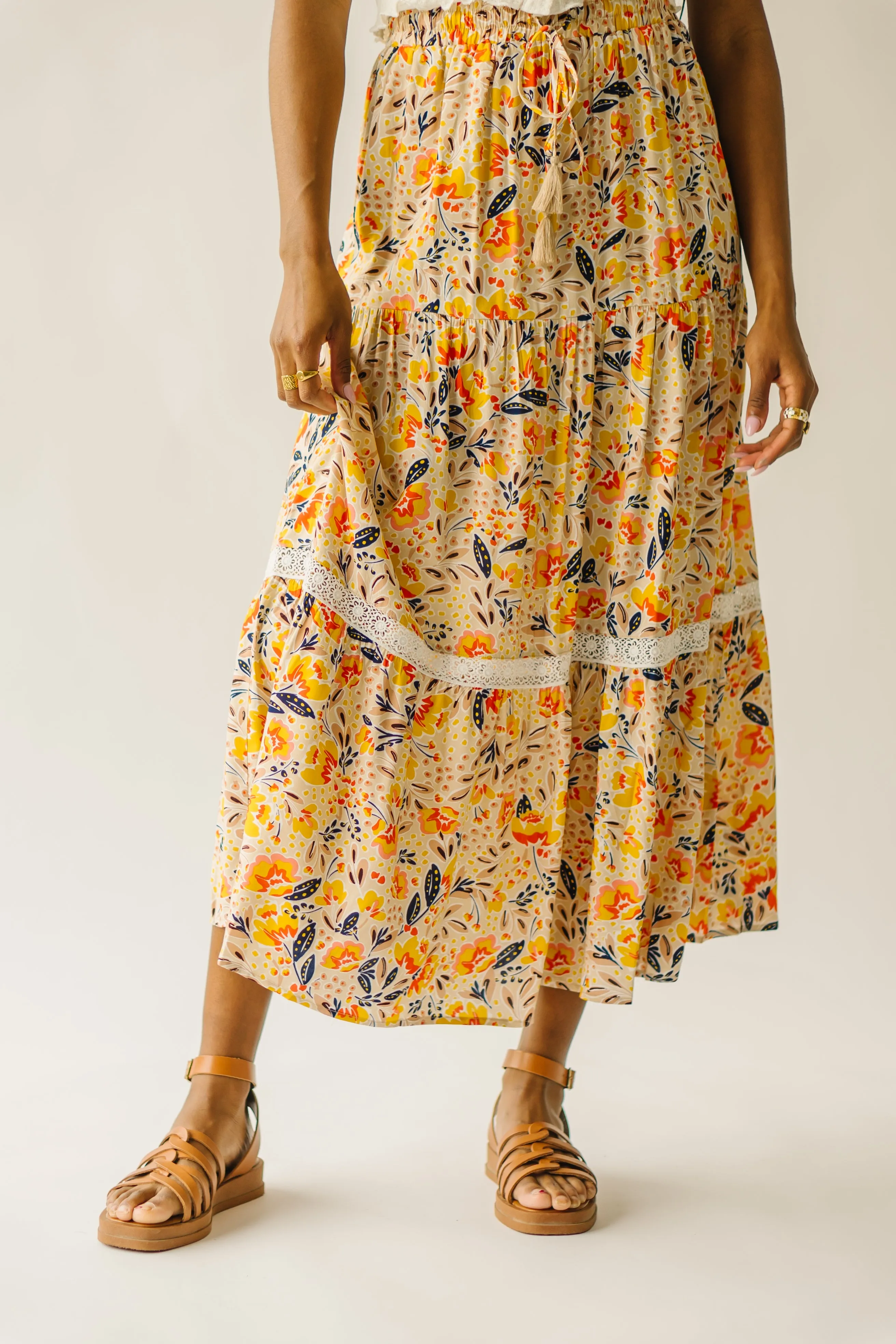 The Blakely Tiered Maxi Skirt in Cream Multi