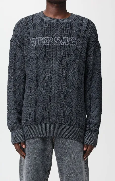 VERSACE  |Crew Neck Wool Street Style Long Sleeves Plain Cotton Logo