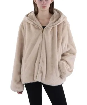 Via Spiga Womens Faux Fur Hooded Faux Fur Coat