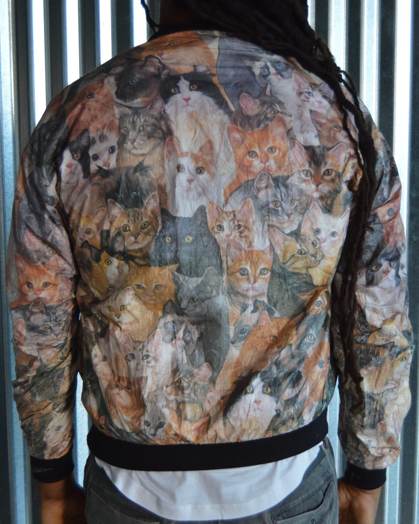 Vintage Cats All Over Print Tyvek Light Jacket sz XL