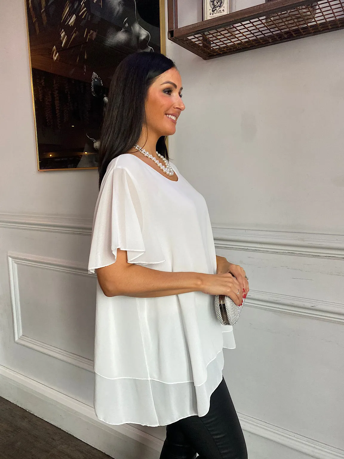 White Layered Chiffon Blouse Gail