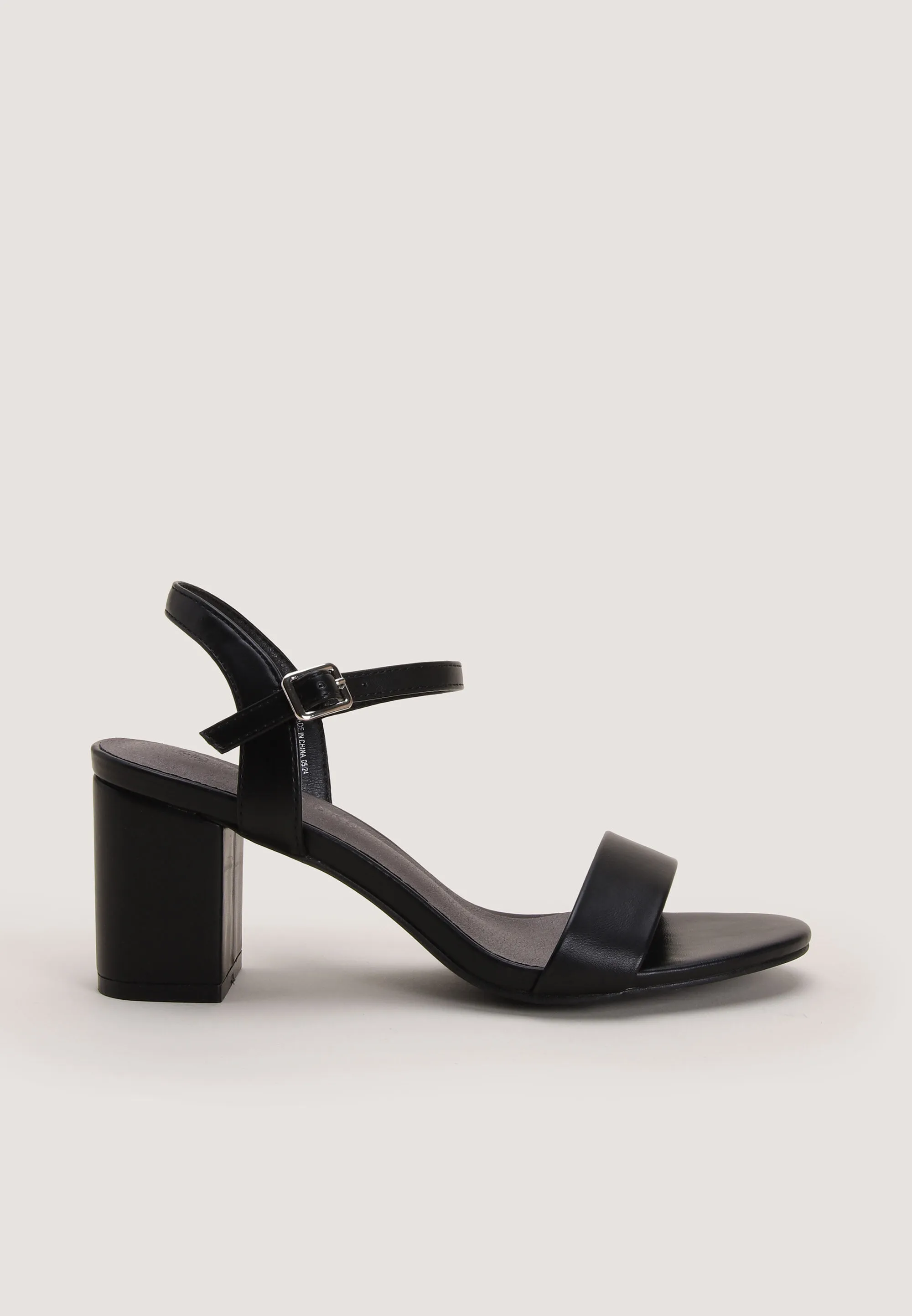 Womens Black Plain Block Heel Sandals