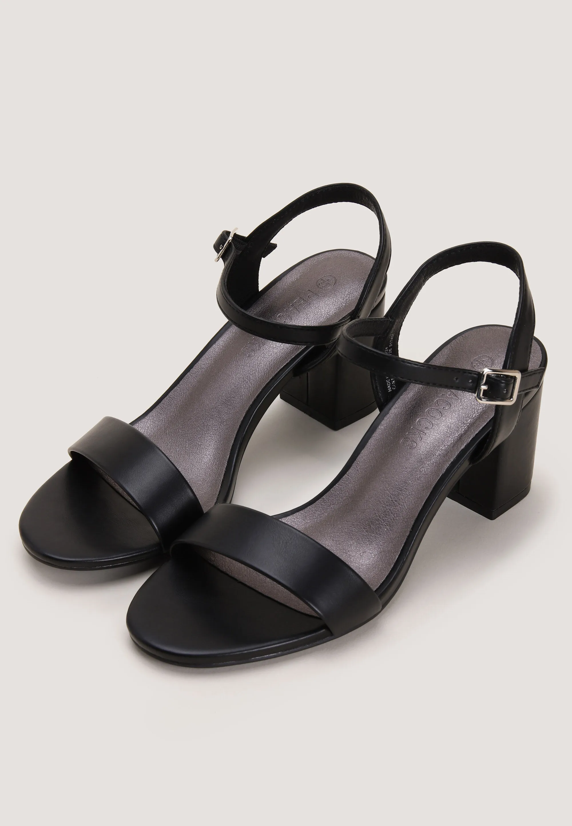 Womens Black Plain Block Heel Sandals