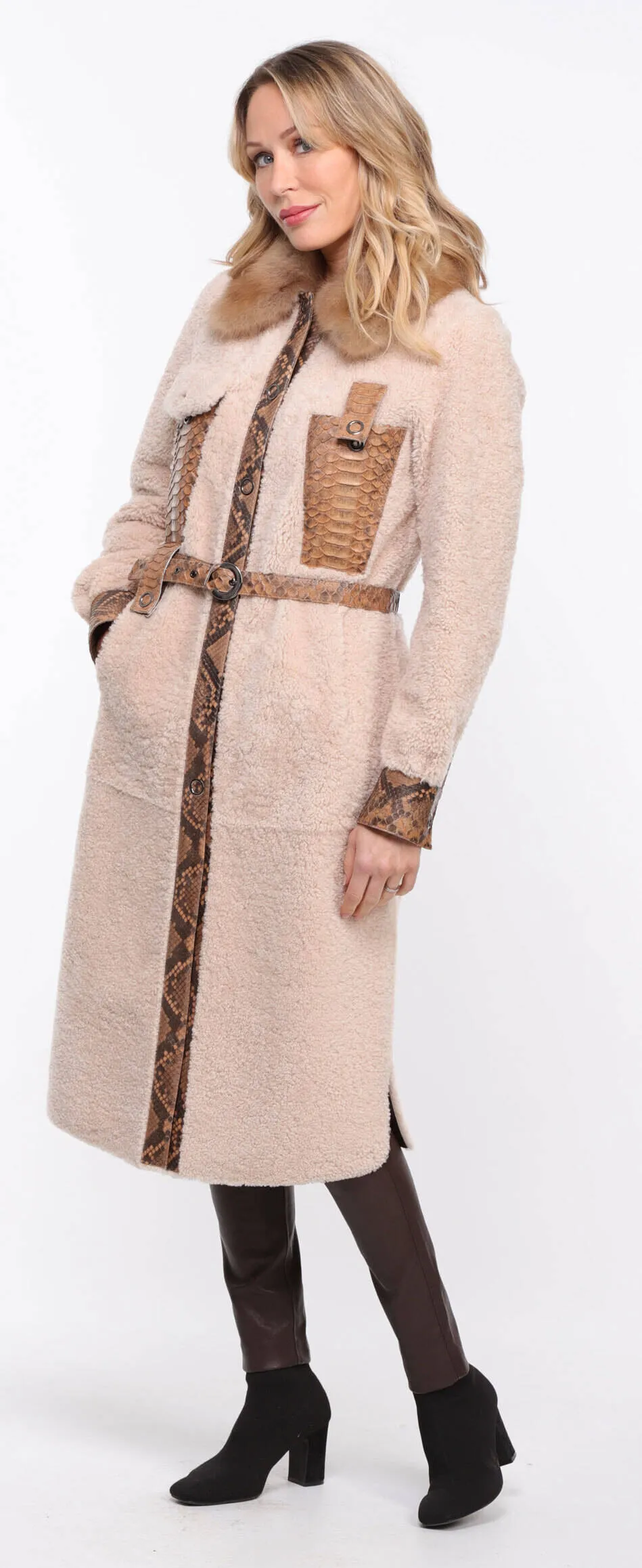 Women's ecru \paolina\ sheepskin coat