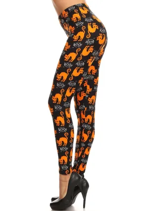 Women's Plus Halloween Scary Cat Boo Pattern Printed Leggings