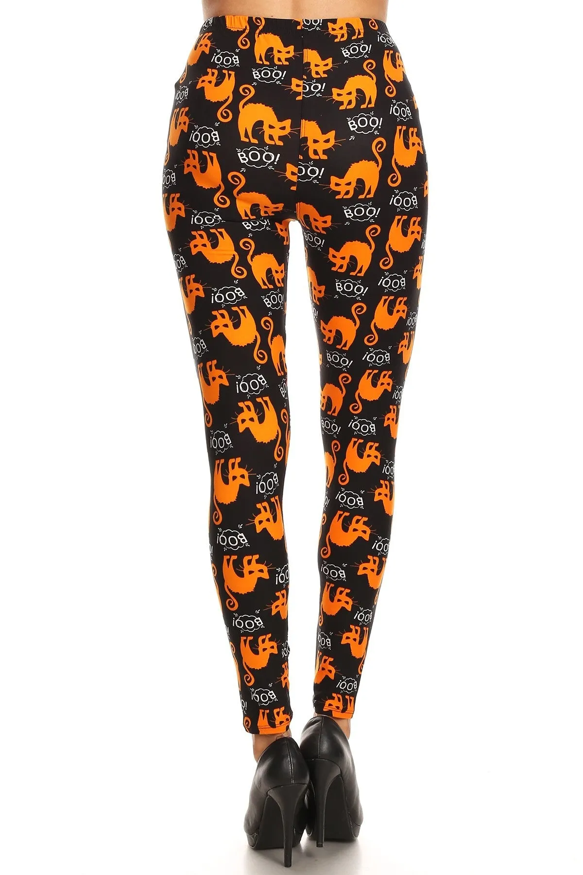 Women's Plus Halloween Scary Cat Boo Pattern Printed Leggings