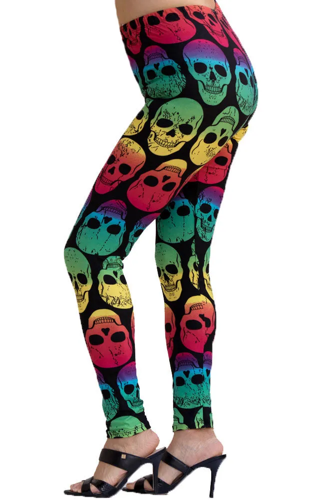 Women's Plus Neon Gradient Skull Pattern Leggings