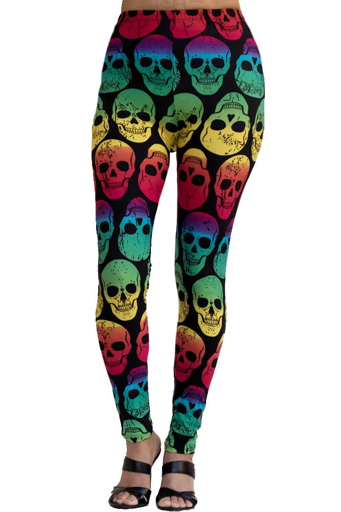 Women's Plus Neon Gradient Skull Pattern Leggings