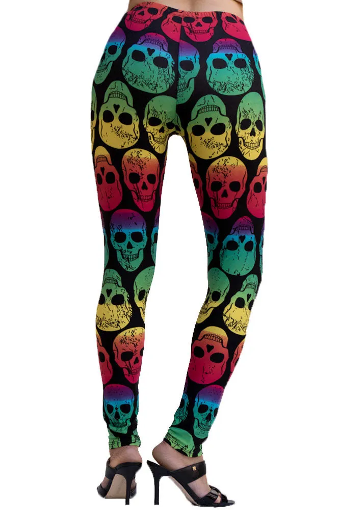 Women's Plus Neon Gradient Skull Pattern Leggings