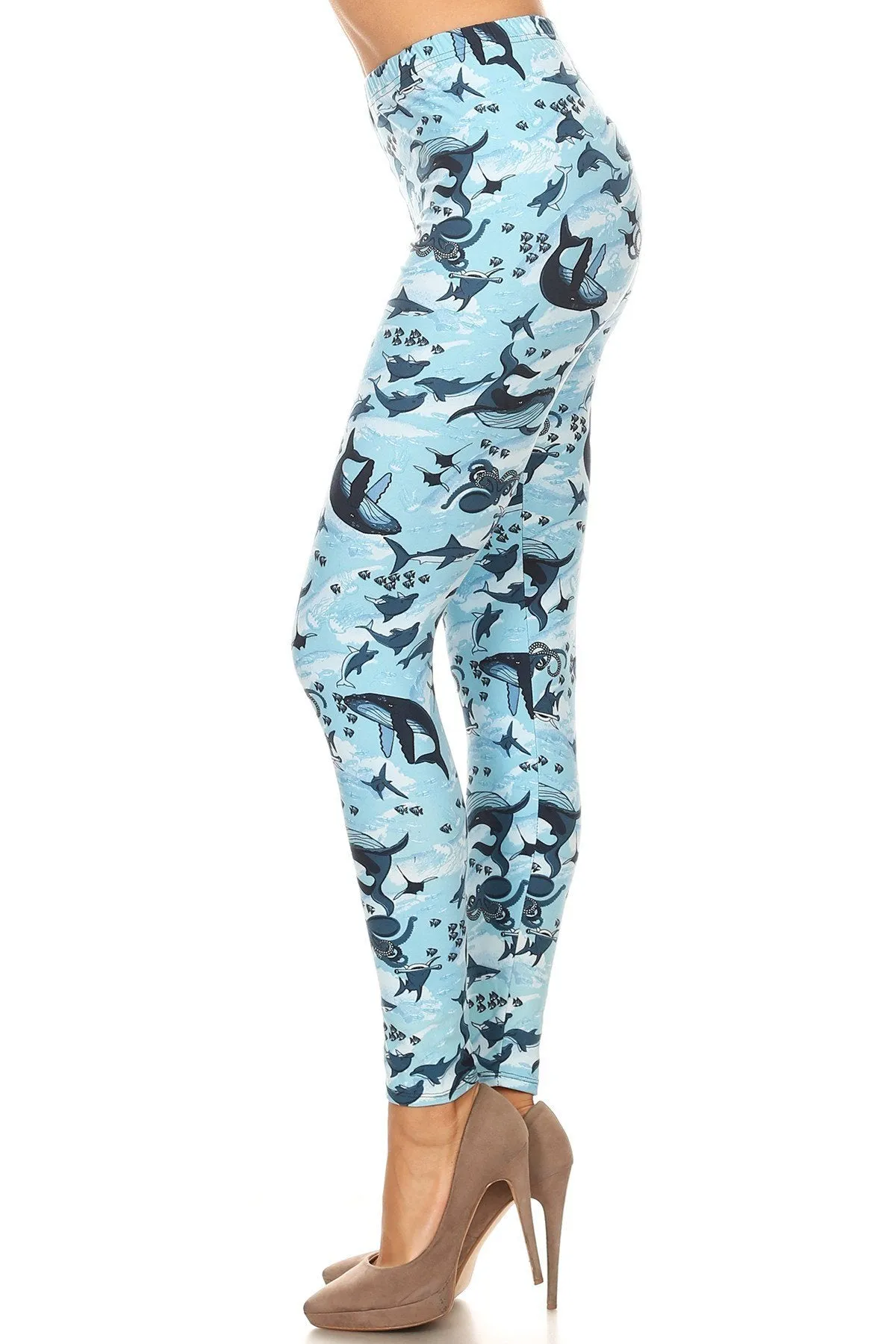 Women's Plus Whale Shark Octopus Pattern Printed Leggings