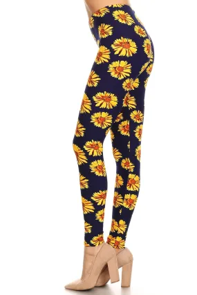 Women's Plus Yellow Big Sunflower Pattern Print Leggings