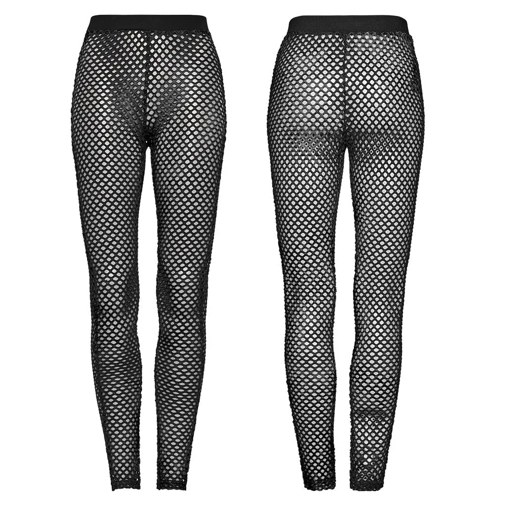 Women's Punk Tie-dyed Mesh Leggings Black