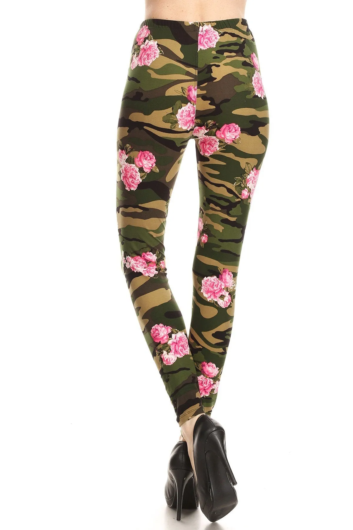 Women's Regular Camo Three Petal Floral Pattern Printed Leggings