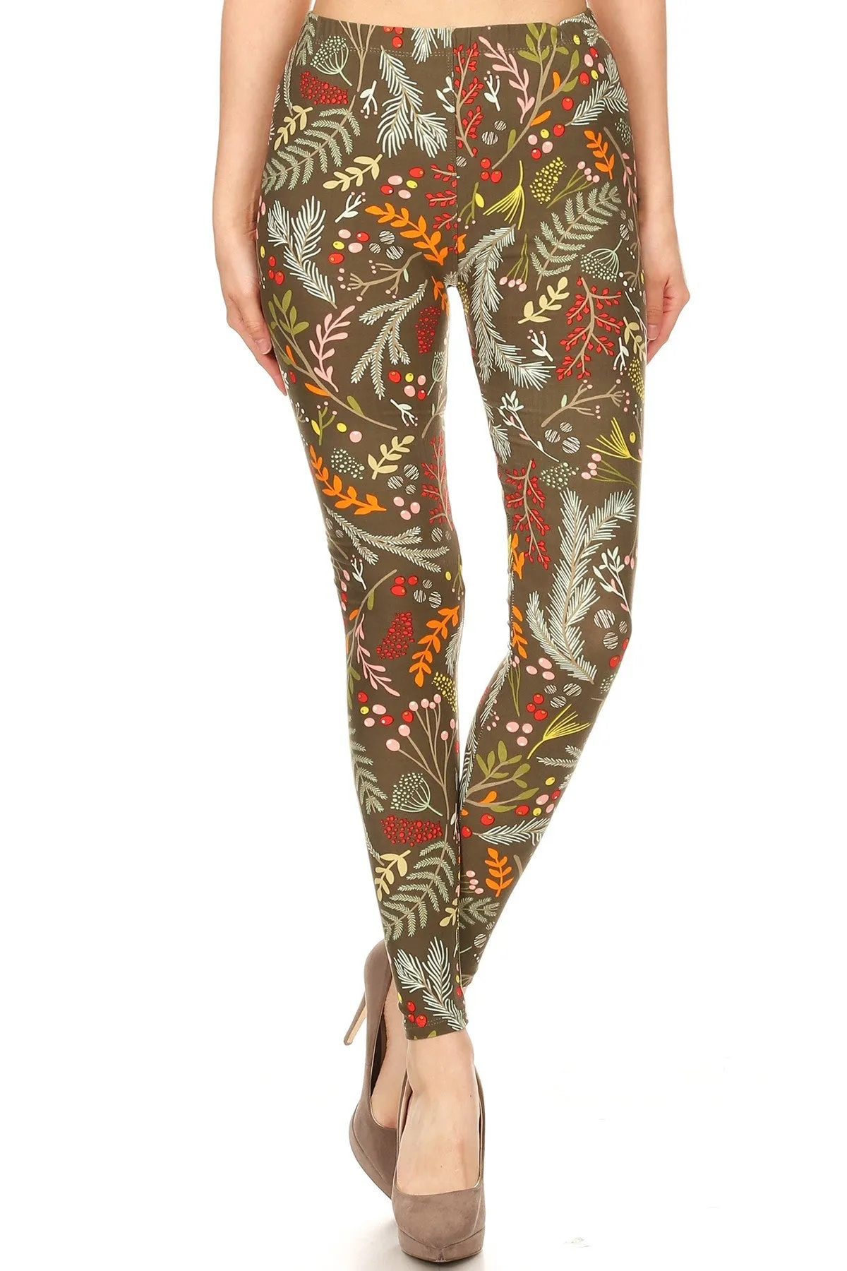 Women's Regular Foliage Autumn Leaf Harvest Pattern Printed Leggings