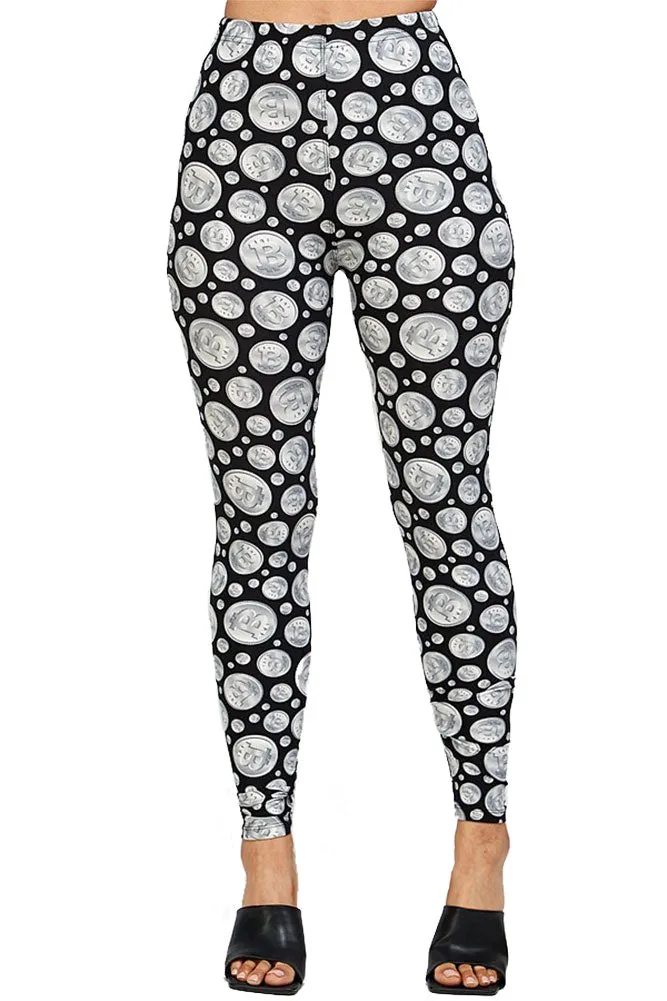 Women's Regular Grey Bitcoin Pattern Printed Leggings