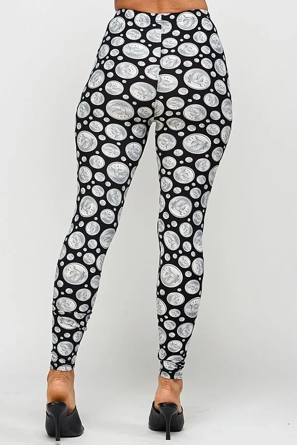 Women's Regular Grey Bitcoin Pattern Printed Leggings