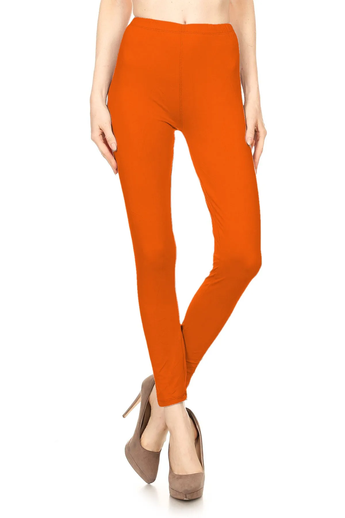 Women's Regular Solid Color Stretchable Peach Skins Fabric Leggings