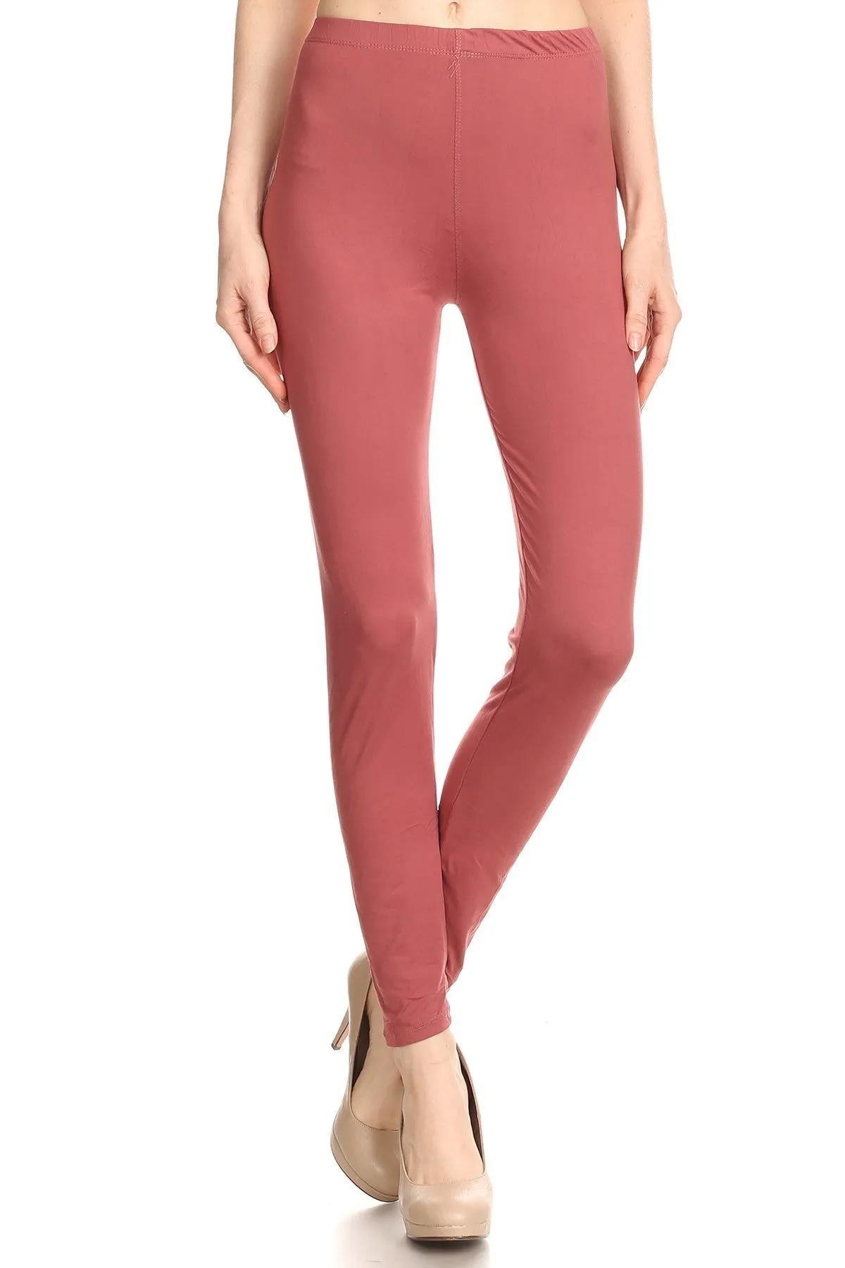 Women's Regular Solid Color Stretchable Peach Skins Fabric Leggings