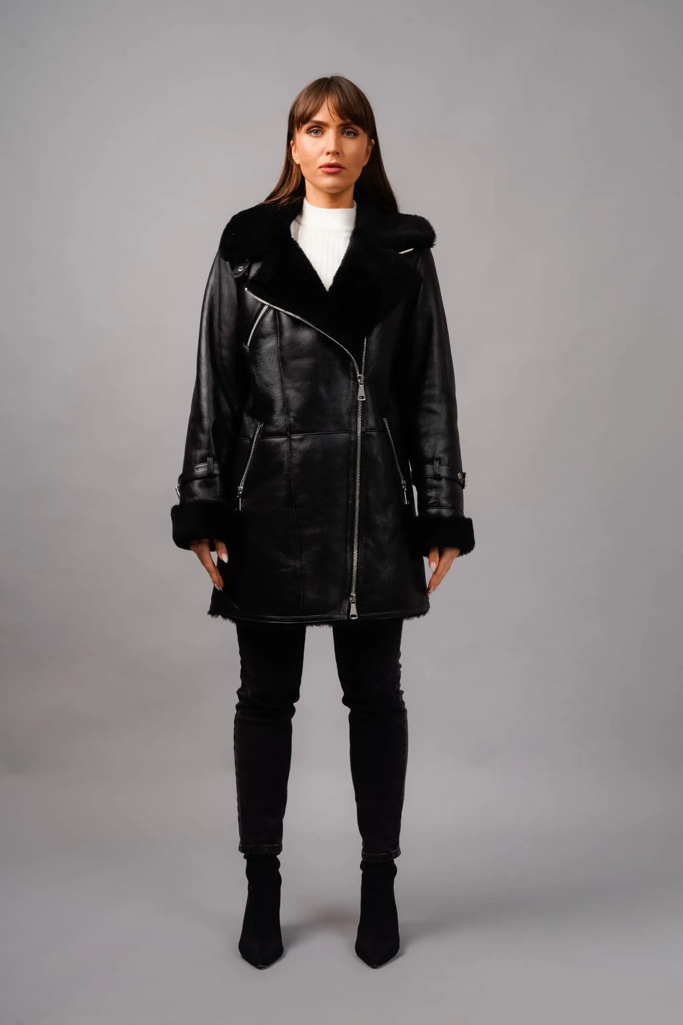 Women's Sheep Skin  Coat Black