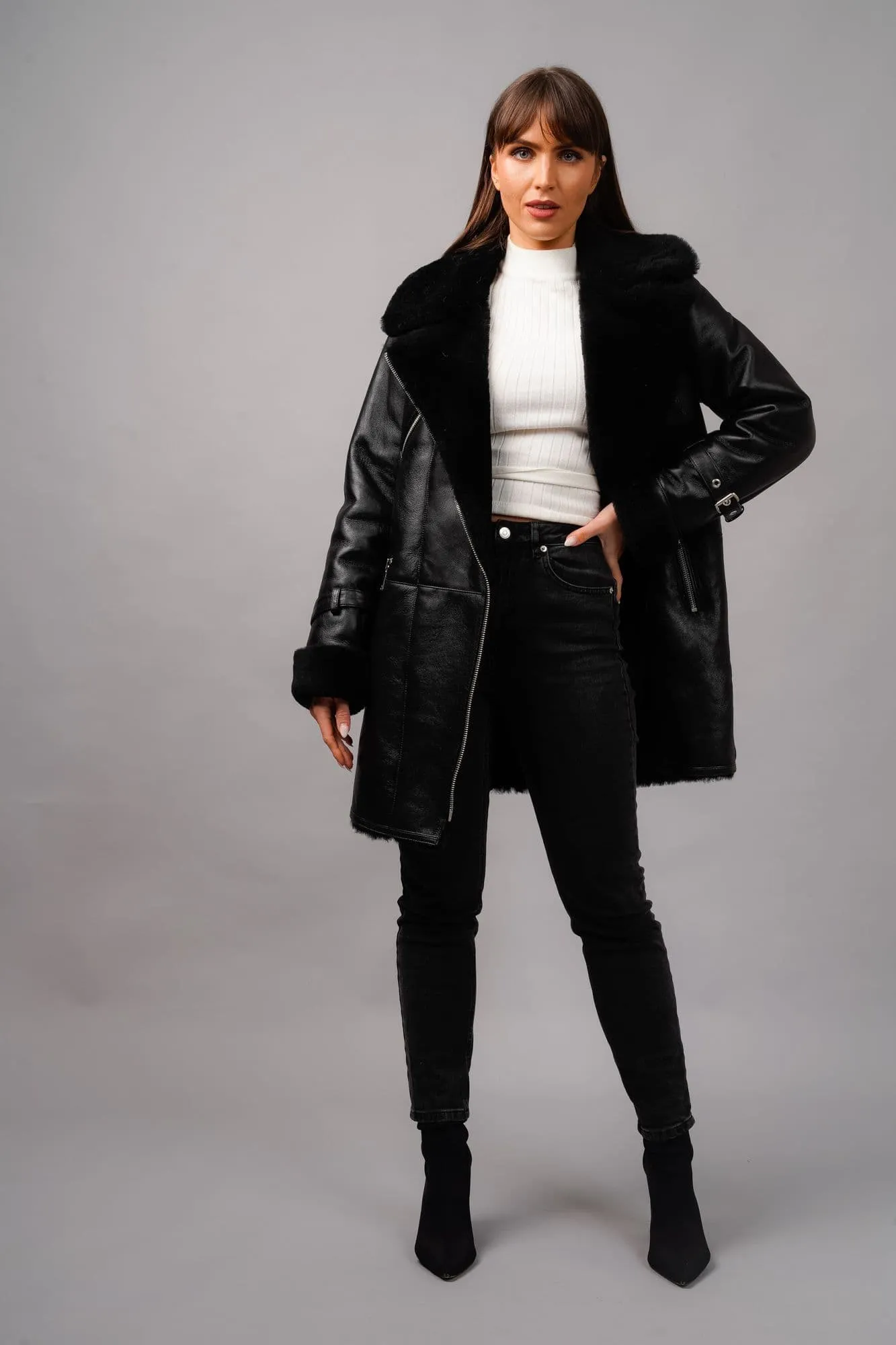 Women's Sheep Skin  Coat Black