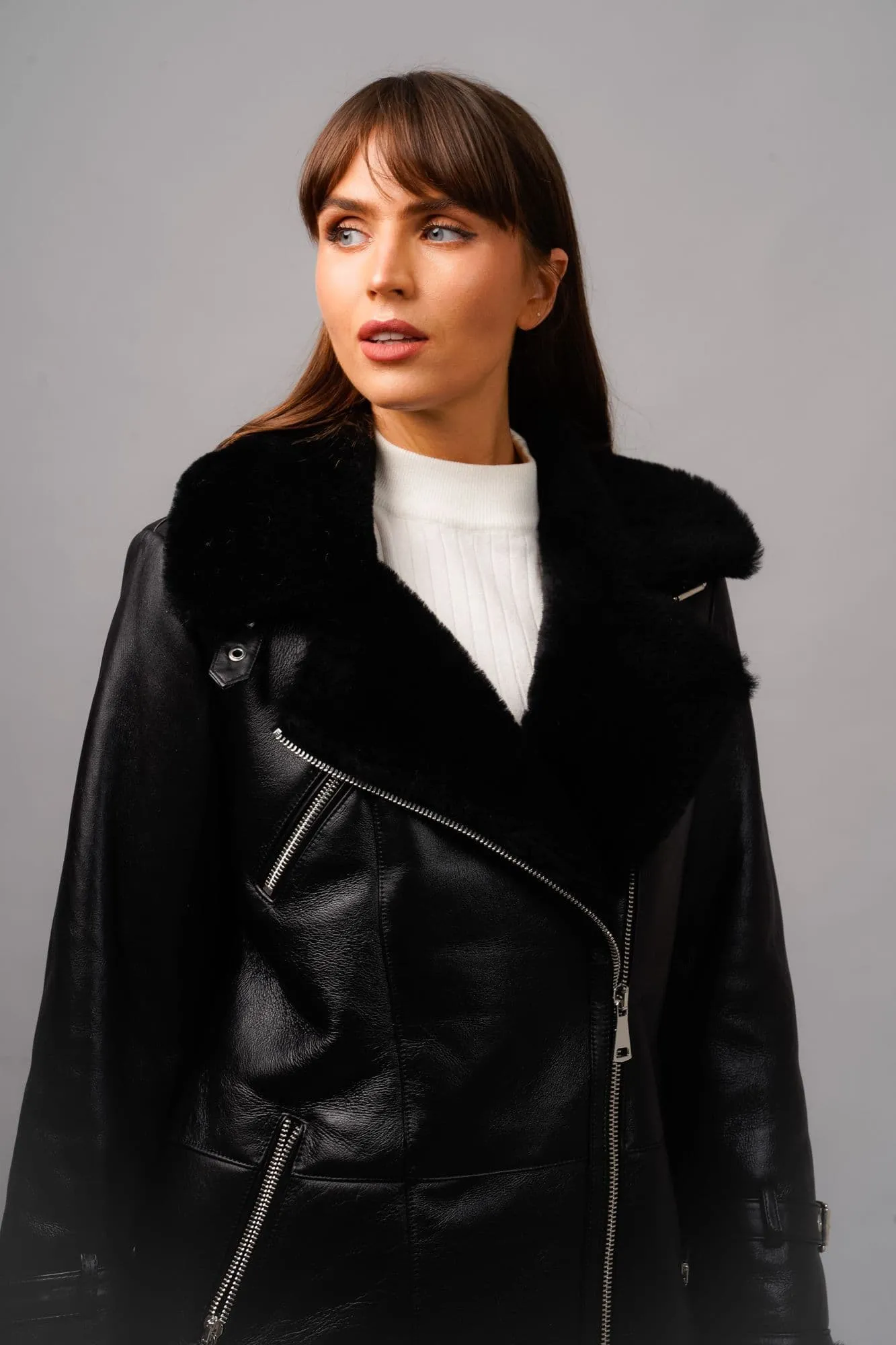 Women's Sheep Skin  Coat Black