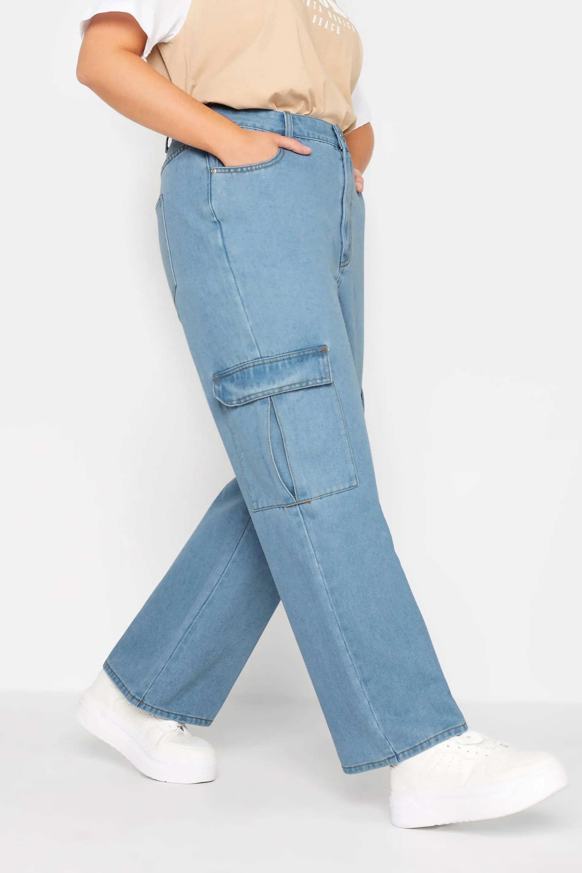 YOURS Curve Blue Cargo Jeans